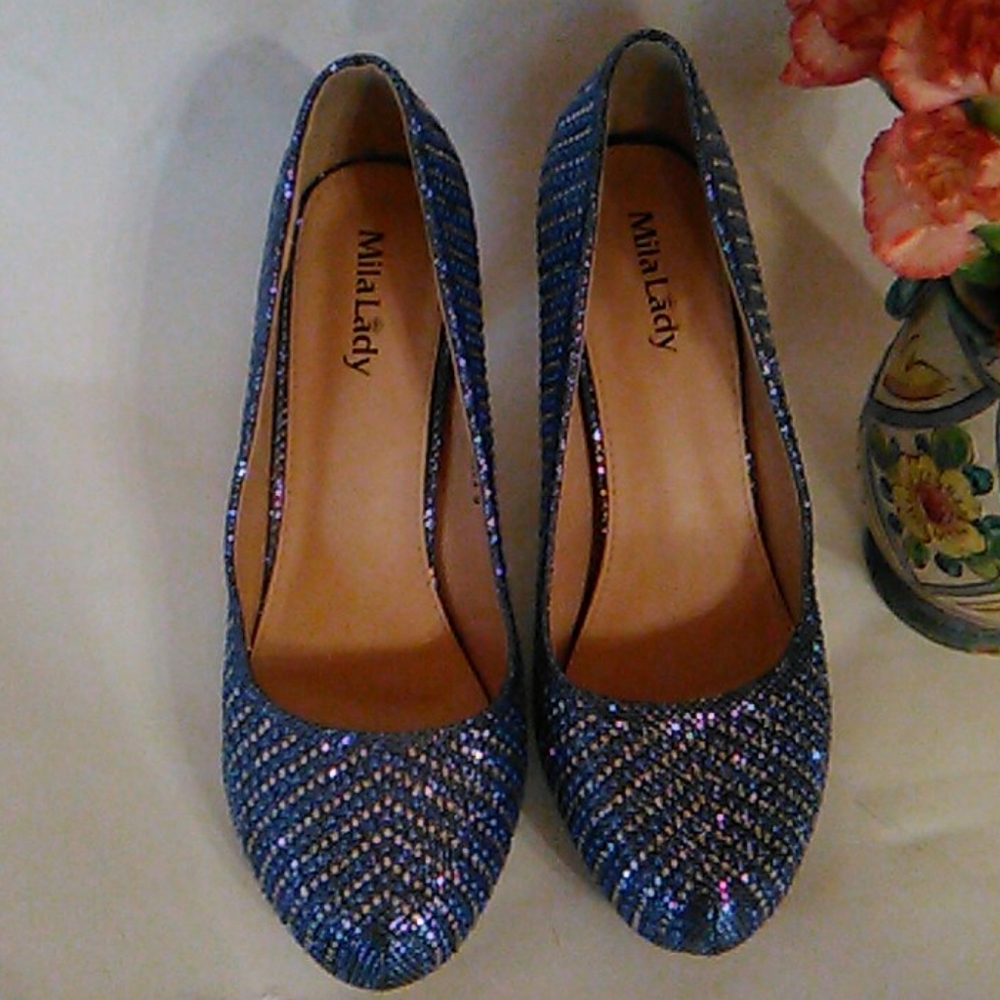 Mila Lady Sparkly Blue Heels - Picture 2 of 13